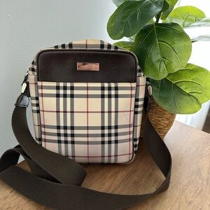Burberry Beige and Black Check Messenger Bag